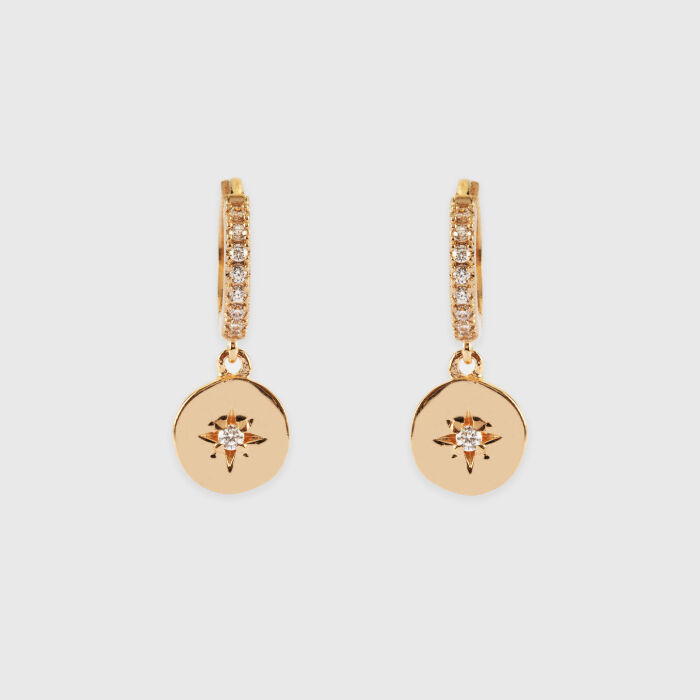 Boucles d'oreilles créoles pendant étoile scintillante plaqué or