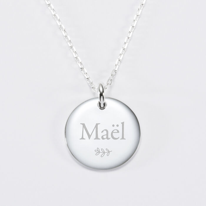 Pendentif personnalisé médaille bombée gravée argent 20 mm - prénom