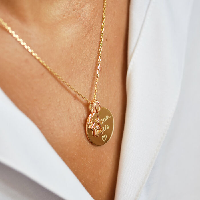Personalised Engraved Gold-Plated 19 mm Pendant and Zircon Crystal Little Girl Charm 12 mm