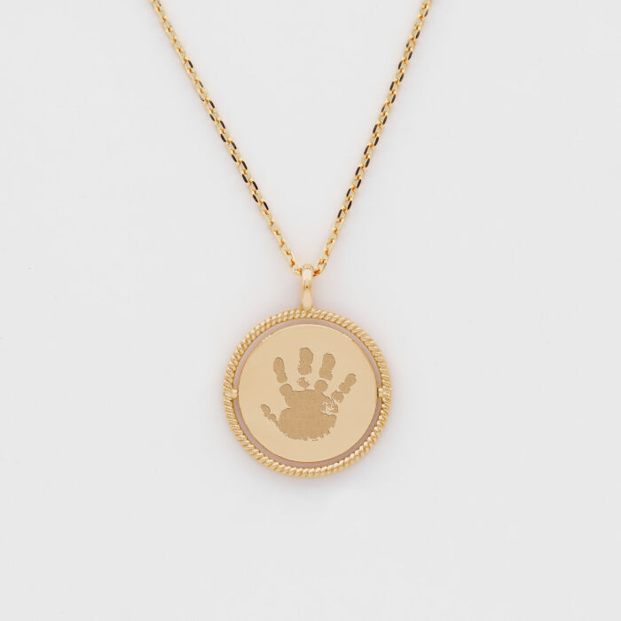 Pendentif personnalisé médaille réversible contour tressé Eternelle gravée plaqué or 18 mm - HappyBulle x Capucine