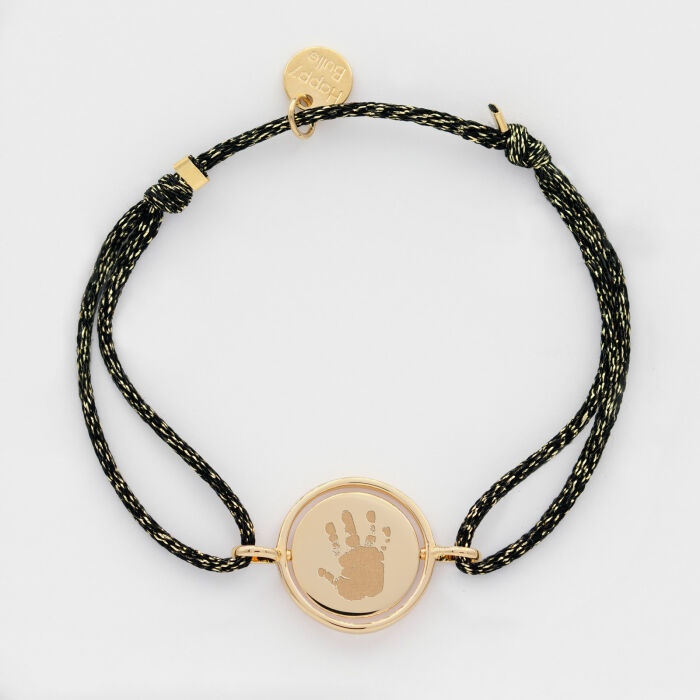 Bracelet personnalisé cordon pailleté médaille réversible Eternelle gravée plaqué or 2 trous 16 mm - HappyBulle x Capucine - empreinte