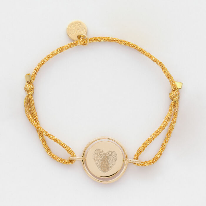 Bracelet enfant personnalisé cordon pailleté médaille réversible Eternelle gravée plaqué or 2 trous 16 mm - HappyBulle x Capucine - empreinte