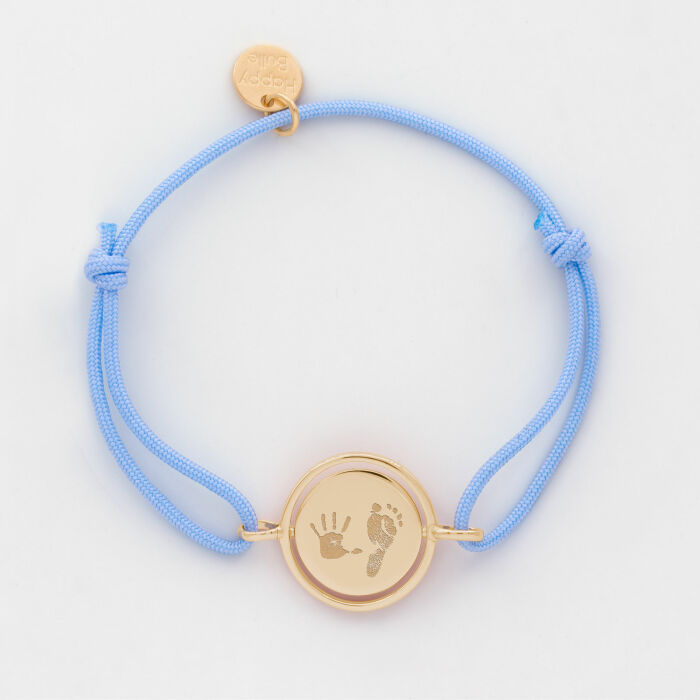 Bracelet enfant personnalisé cordon médaille réversible Eternelle gravée plaqué or 2 trous 16 mm - HappyBulle x Capucine - empreintes