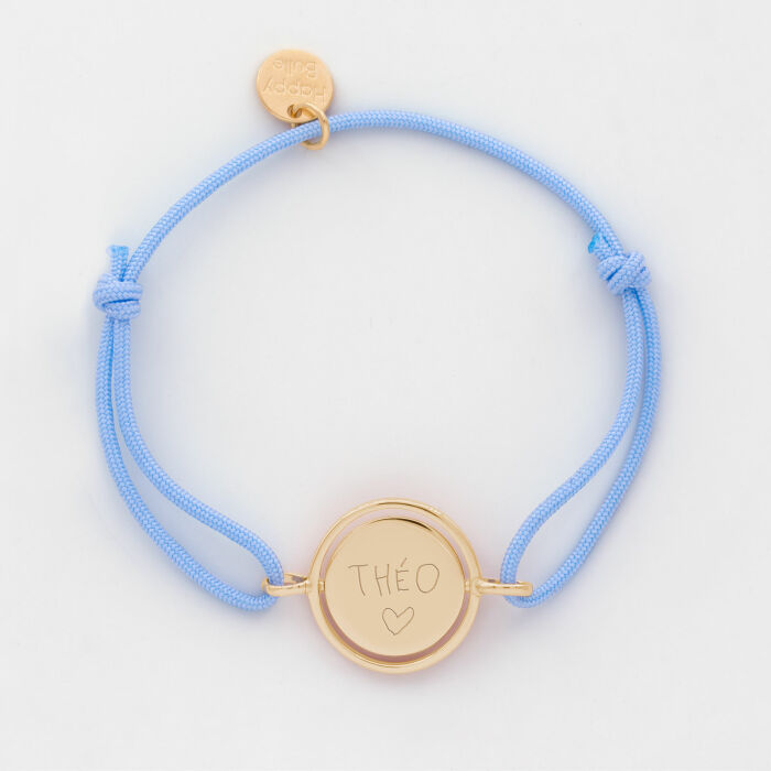 Bracelet enfant personnalisé cordon médaille réversible Eternelle gravée plaqué or 2 trous 16 mm - HappyBulle x Capucine - écrit