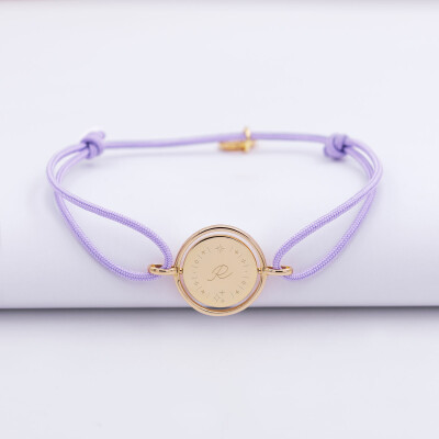 Bracelet personnalisé cordon médaille réversible Eternelle gravée plaqué or 2 trous 16 mm - HappyBulle x Capucine - illustration étoiles