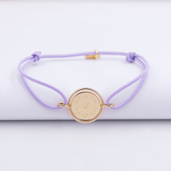 Bracelet personnalisé cordon médaille réversible Eternelle gravée plaqué or 2 trous 16 mm - HappyBulle x Capucine - illustration lune