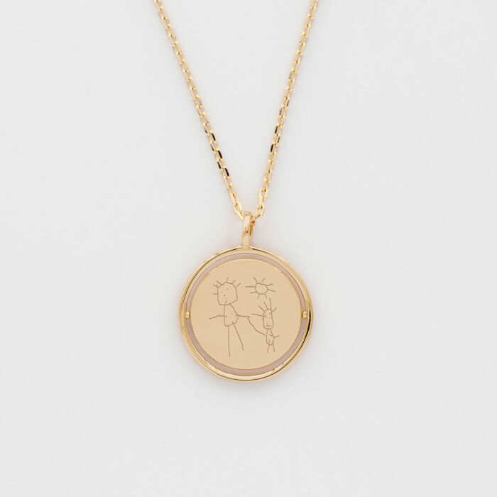 Pendentif personnalisé médaille réversible Eternelle gravée plaqué or 18 mm - HappyBulle x Capucine - dessin