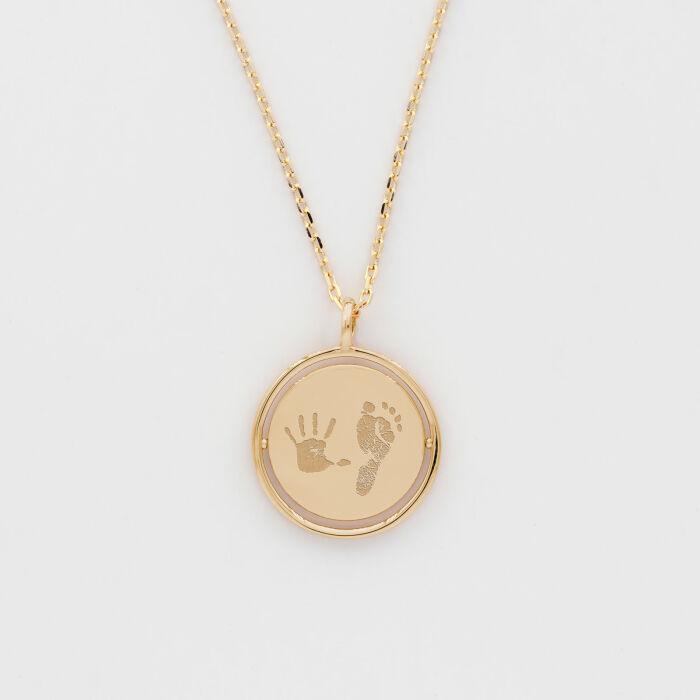 Pendentif personnalisé médaille réversible Eternelle gravée plaqué or 18 mm - HappyBulle x Capucine - empreintes