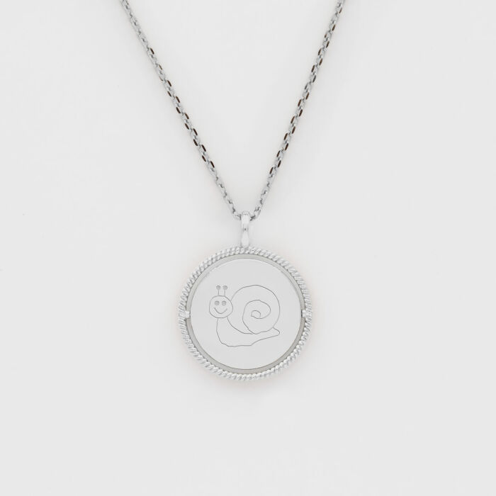 Pendentif personnalisé médaille réversible contour tressé Eternelle gravée argent 18 mm - HappyBulle x Capucine - dessin