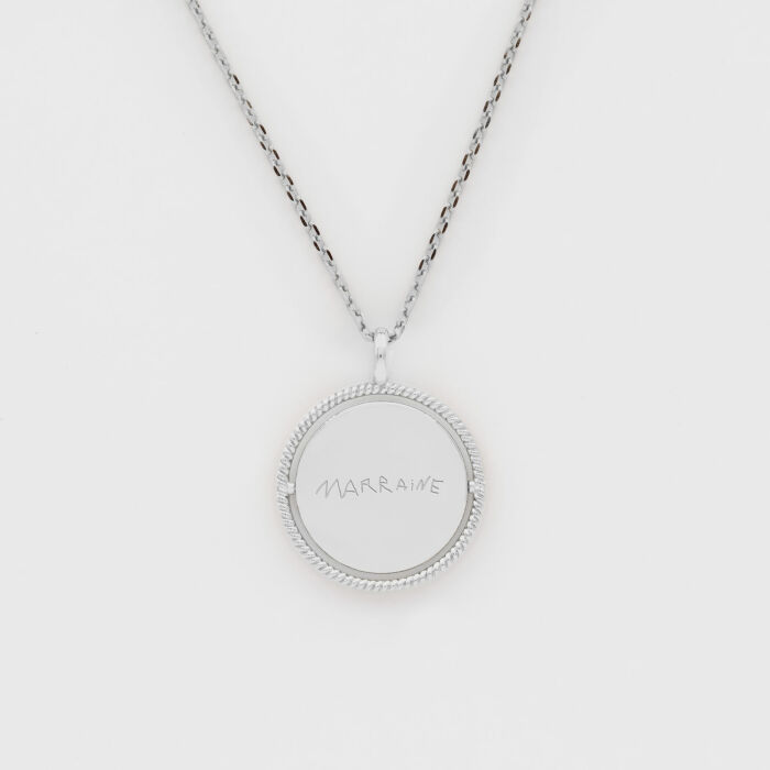 Pendentif personnalisé médaille réversible contour tressé Eternelle gravée argent 18 mm - HappyBulle x Capucine - écrit