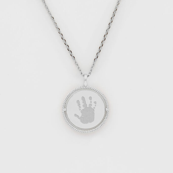 Pendentif personnalisé médaille réversible contour tressé Eternelle gravée argent 18 mm - HappyBulle x Capucine - empreintes