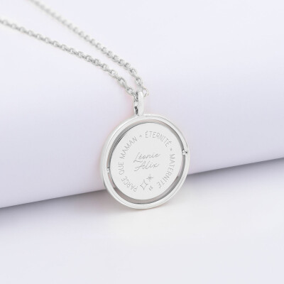 Pendentif personnalisé médaille réversible Eternelle gravée argent 18 mm - HappyBulle x Capucine - illustration maman + éternité