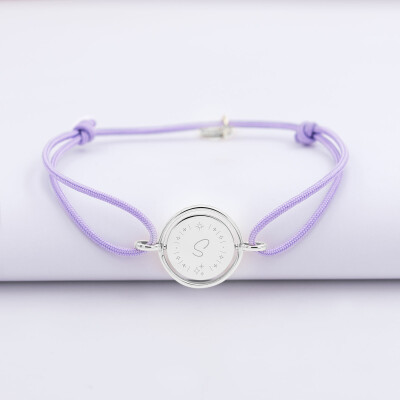 Bracelet personnalisé cordon médaille réversible Eternelle gravée argent 2 trous 16 mm - HappyBulle x Capucine - illustration étoiles