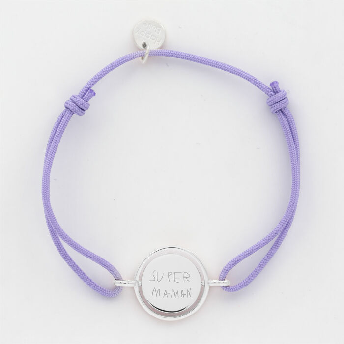 Bracelet personnalisé cordon médaille réversible Eternelle gravée argent 2 trous 16 mm - HappyBulle x Capucine - écrit