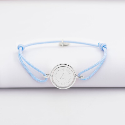 Bracelet enfant personnalisé cordon médaille réversible Eternelle gravée argent 2 trous 16 mm - HappyBulle x Capucine - illustration lune