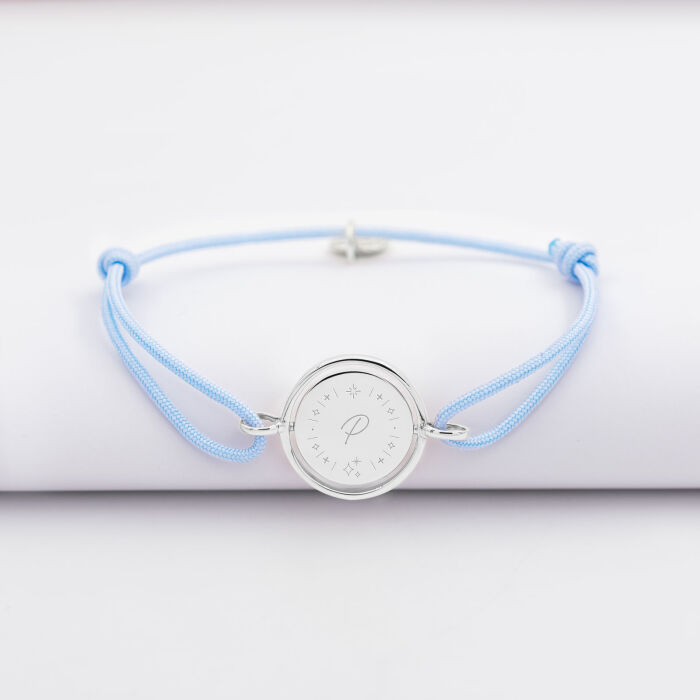 Bracelet enfant personnalisé cordon médaille réversible Eternelle gravée argent 2 trous 16 mm - HappyBulle x Capucine - illustration étoiles