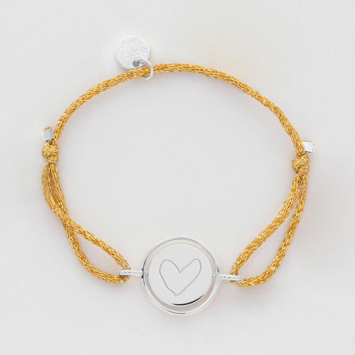 Bracelet enfant personnalisé cordon pailleté médaille réversible Eternelle gravée argent 2 trous 16 mm - HappyBulle x Capucine Goalard - dessin