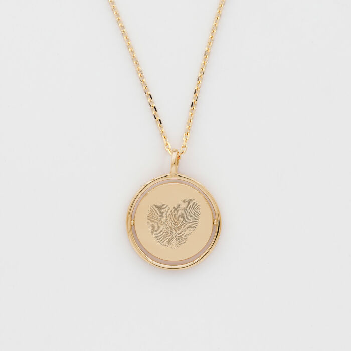 Pendentif enfant personnalisé médaille réversible Eternelle gravée plaqué or 18 mm - HappyBulle x Capucine - empreinte