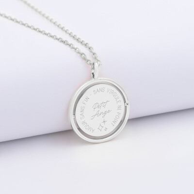 Pendentif enfant personnalisé médaille réversible Eternelle gravée argent 18 mm - HappyBulle x Capucine - Illustration Amour Sans Fin