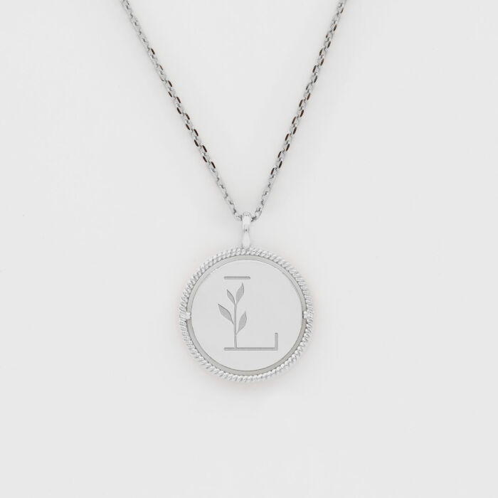 Pendentif enfant personnalisé médaille réversible contour tressé Eternelle gravée argent 18 mm - HappyBulle x Capucine - illustration initiale