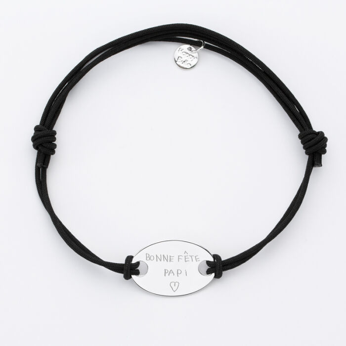 Bracelet homme tendance personnalisé cordon doublé médaille gravée argent ovale 25x16 mm - écrits