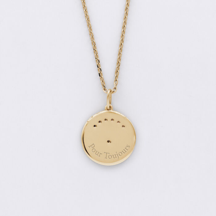 Pendentif personnalisé médaille Lune zircons crépuscule gravée plaqué or 16 mm