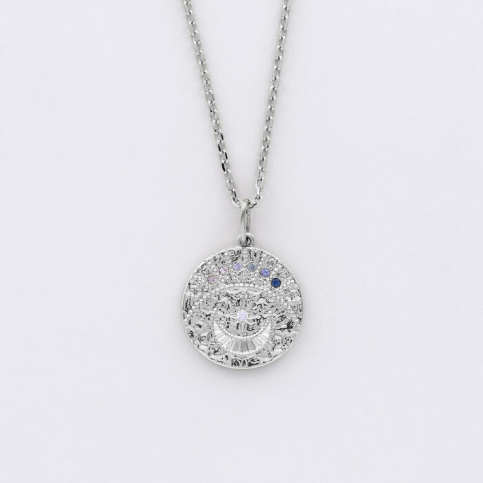 Pendentif personnalisé médaille Lune zircons crépuscule gravée argent 16 mm