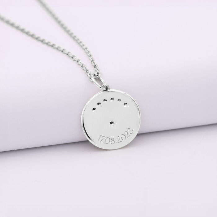 Pendentif personnalisé médaille Lune zircons crépuscule gravée argent 16 mm