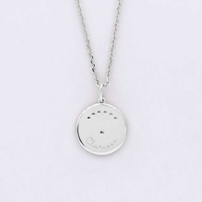 Pendentif personnalisé médaille Lune zircons crépuscule gravée argent 16 mm