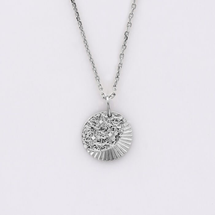 Pendentif médaille Lune trio zircons argent 14 mm
