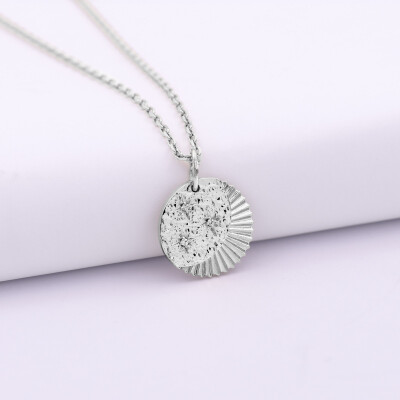 Pendentif médaille Lune trio zircons argent 14 mm