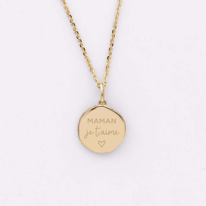 Pendentif personnalisé médaille gravée plaqué or rose des vents texturée 14 mm - illustration