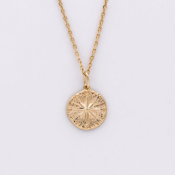 Pendentif personnalisé médaille gravée plaqué or rose des vents texturée 14 mm