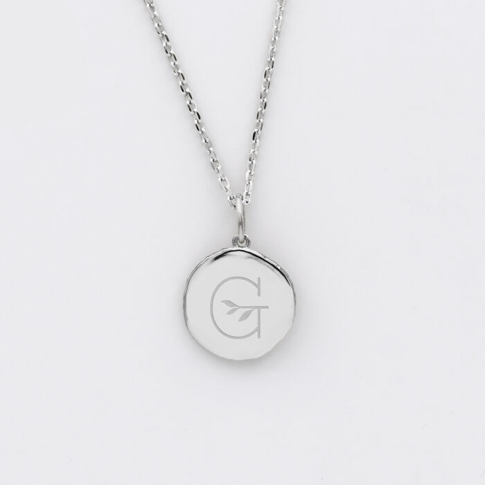 Pendentif personnalisé médaille gravée argent rose des vents texturée 14 mm