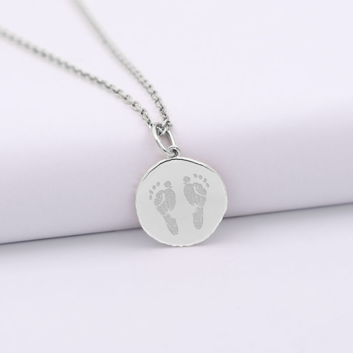 Pendentif personnalisé médaille gravée argent rose des vents texturée 14 mm