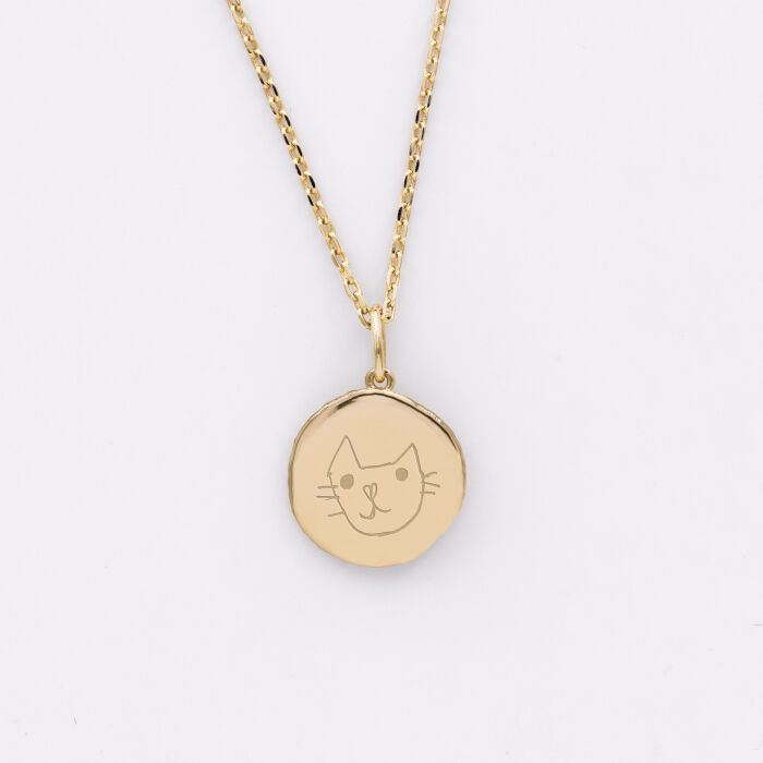 Pendentif enfant personnalisé médaille gravée plaqué or rose des vents texturée 14 mm - dessin