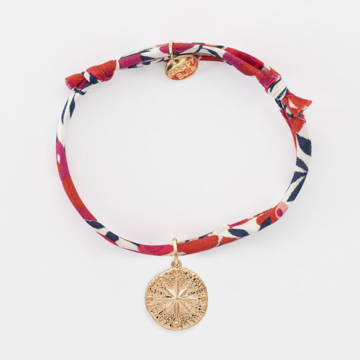 Bracelet enfant Liberty personnalisé médaille gravée plaqué or rose des vents texturée 14 mm - recto plat