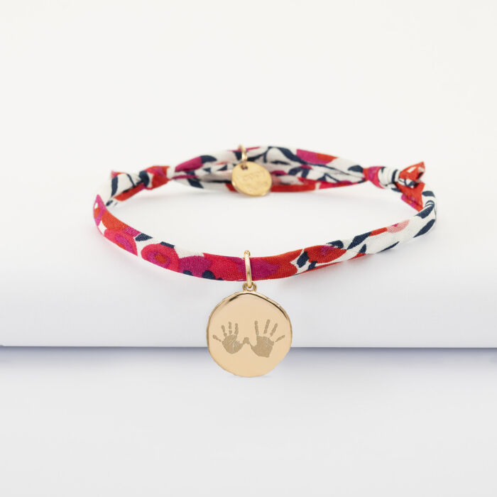 Bracelet enfant Liberty personnalisé médaille gravée plaqué or rose des vents texturée 14 mm - empreinte