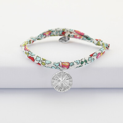 Bracelet enfant Liberty personnalisé médaille gravée argent rose des vents texturée 14 mm - recto