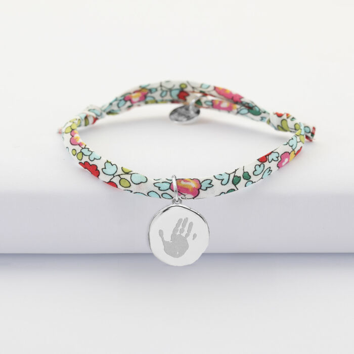 Bracelet enfant Liberty personnalisé médaille gravée argent rose des vents texturée 14 mm - empreinte