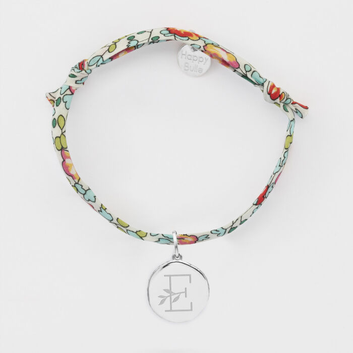 Bracelet enfant Liberty personnalisé médaille gravée argent rose des vents texturée 14 mm - illustration