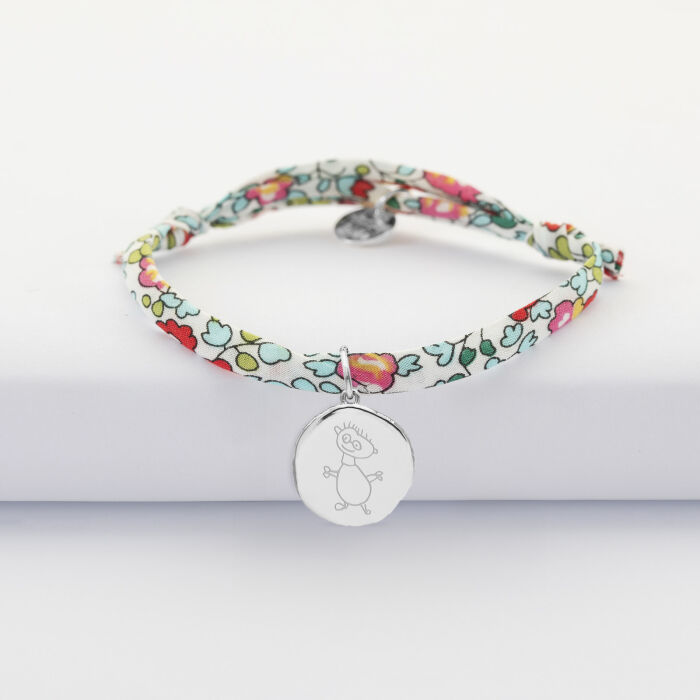 Bracelet enfant Liberty personnalisé médaille gravée argent rose des vents texturée 14 mm - dessin