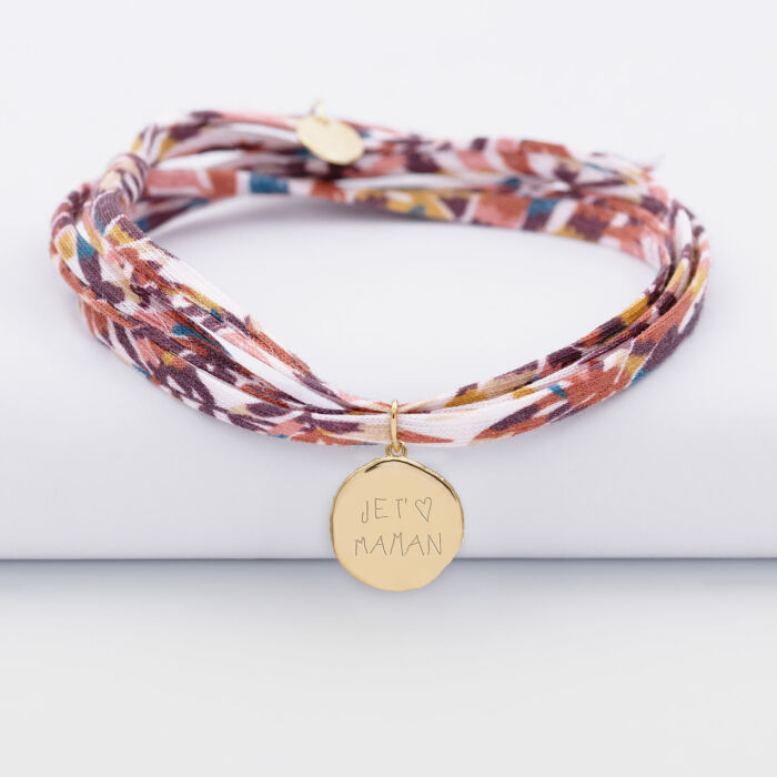 Bracelet 3 tours Liberty personnalisé médaille gravée plaqué or rose des vents texturée 14 mm - écrit