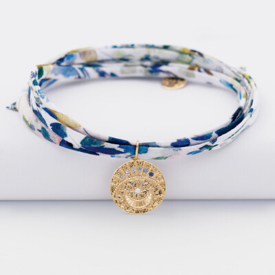 Bracciale 3 giri Liberty personalizzato medaglietta Luna zirconi crepusculo incisa placcata oro 16 mm