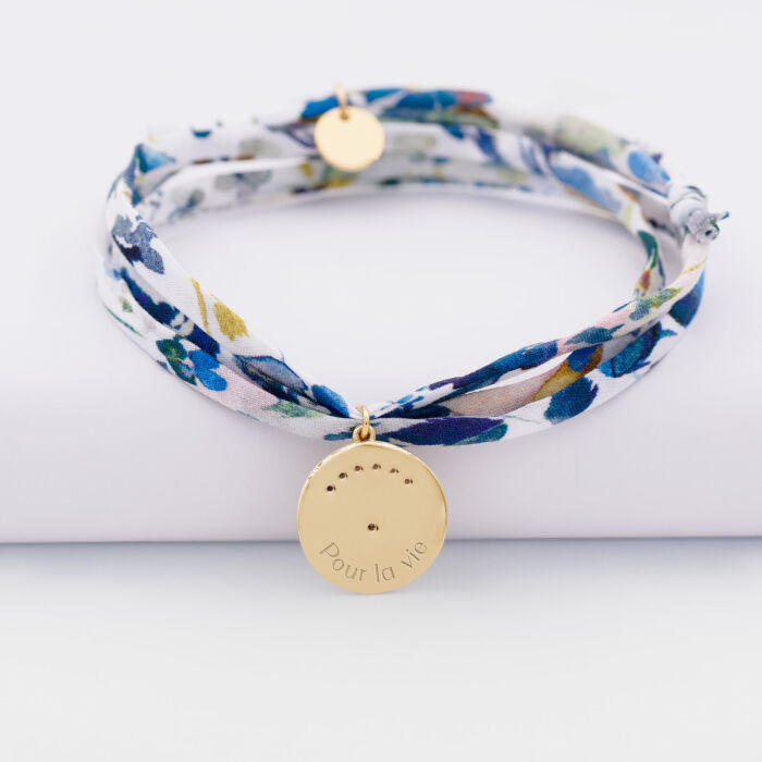 Bracelet 3 tours Liberty personnalisé médaille Lune zircons crépuscule gravée plaqué or 16 mm - pour la vie