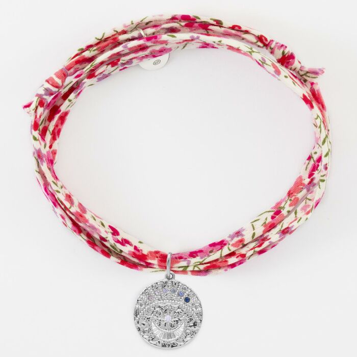 Bracelet 3 tours Liberty personnalisé médaille Lune zircons crépuscule gravée argent 16 mm - recto face