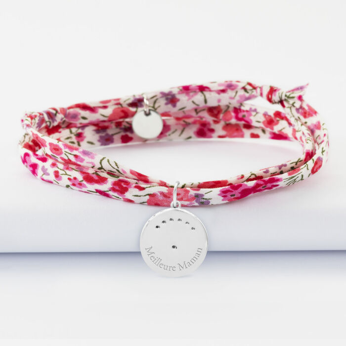 Bracelet 3 tours Liberty personnalisé médaille Lune zircons crépuscule gravée argent 16 mm - meilleure maman