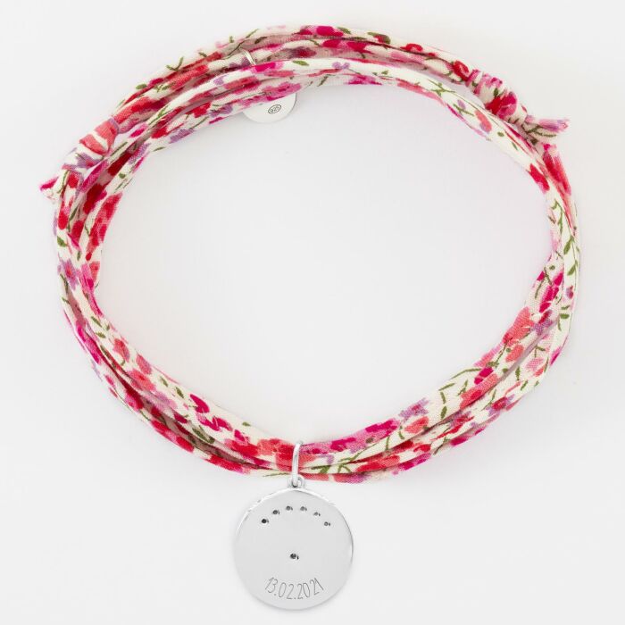 Bracelet 3 tours Liberty personnalisé médaille Lune zircons crépuscule gravée argent 16 mm - date