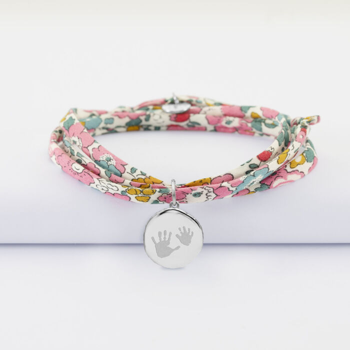 Bracciale 3 giri Liberty personalizzato medaglietta incisa argento Rosa dei venti rigata 14 mm