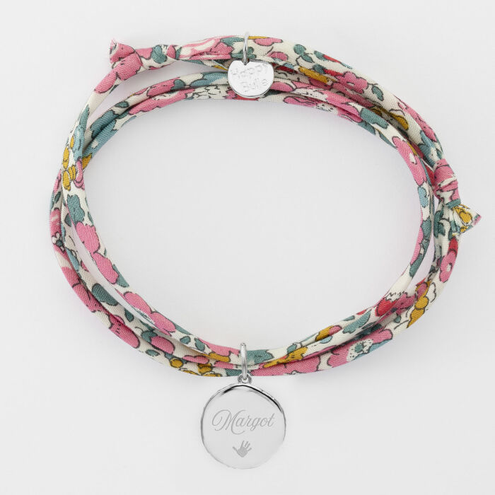 Bracciale 3 giri Liberty personalizzato medaglietta incisa argento Rosa dei venti rigata 14 mm